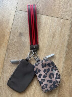 Lululemon Leopard Print Coin Pouch & Brown Zip Pouch on Red-Striped Strap (new)